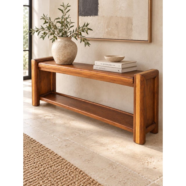 Mid-Century Modern Vintage Mid-Century Solid Wood Two-Tone Bench or Low Console, 60” For Sale - Image 3 of 7