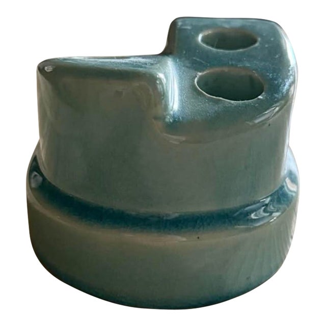 Sculptural Turquoise Crackle Glaze Ceramic Taper Candle Holder For Sale