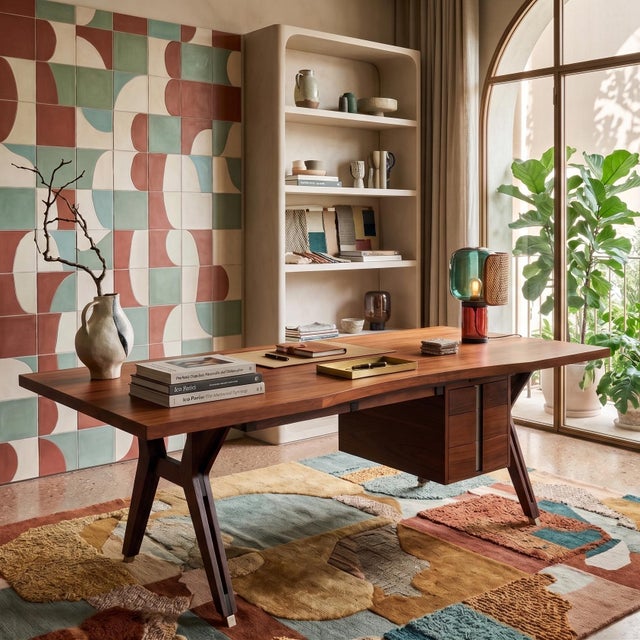 This example is executed in rosewood, with the drawer unit also in teak and aluminum pull inserts running the full height...