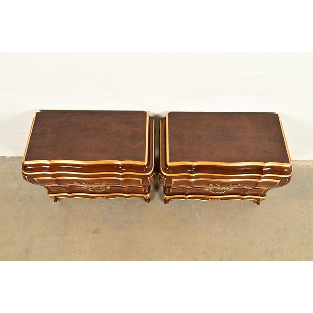Wood Karges French Provincial Louis XV Burled Walnut and Gold Gilt Bombay Chests of Drawers, Pair For Sale - Image 7 of 16