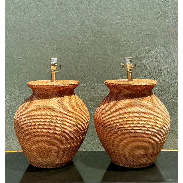 Vintage Ralph Lauren Woven Rattan Table Lamps - A Pair For Sale - Image 10 of 14