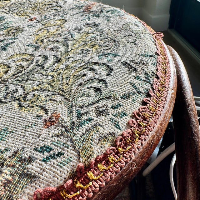 Wood 1960s Mid-Century Bentwood Thonet-style Stool With Floral Tapestry Seat For Sale - Image 7 of 11