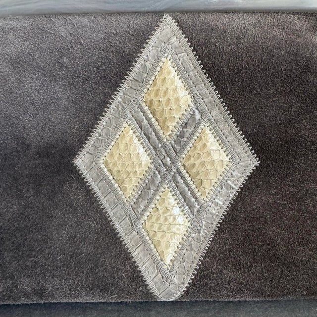 Vintage Italian Suede Clutch Purse Snakeskin Patchwork Leather Bag Gray Bakelite Style Closure Reghi Italy Approx 12.5" X...