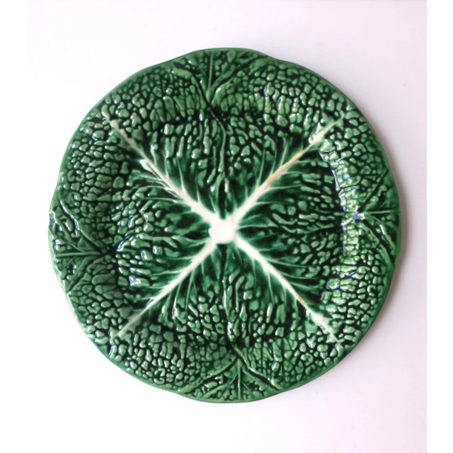 Ceramic Lettuce Ware or Cabbage Leaf Plates Green and White, Set of 4 For Sale - Image 7 of 12
