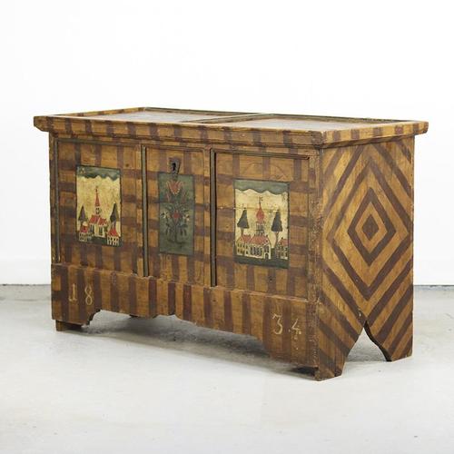 Wood Painted Folk Art Chest, 1834 For Sale - Image 7 of 9
