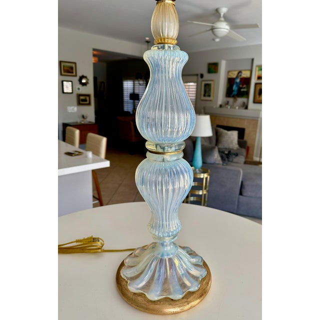 Murano Italian Blue Opalescent Table Lamp For Sale - Image 9 of 16