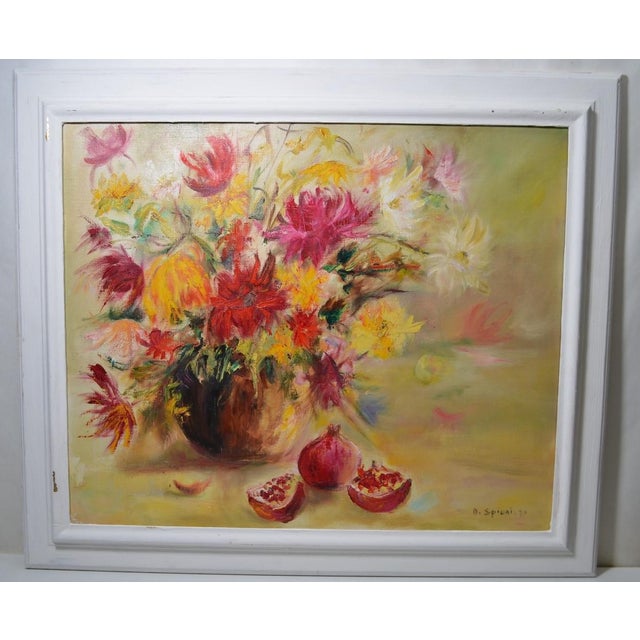 20th Century French School "Still Life With Pomegranate and Flowers" Oil on Canvas Signed by D. Spigai, Dated 70 For Sale - Image 11 of 11