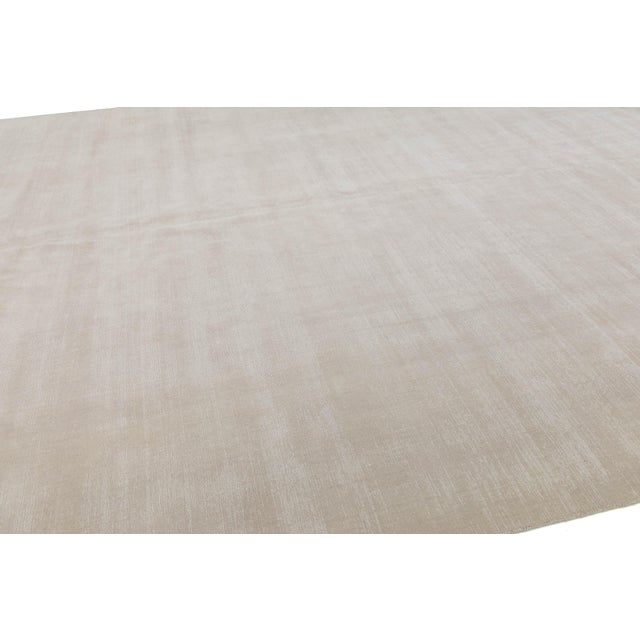 2020s 12x18 Modern Handmade Solid Beige Oversized Area Rug - 100% Wool For Sale - Image 5 of 9