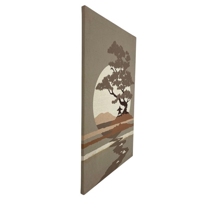 1960s Mid-Century Modern Japanese Landscape Textile Wall Art on Stretched Canvas For Sale - Image 5 of 10