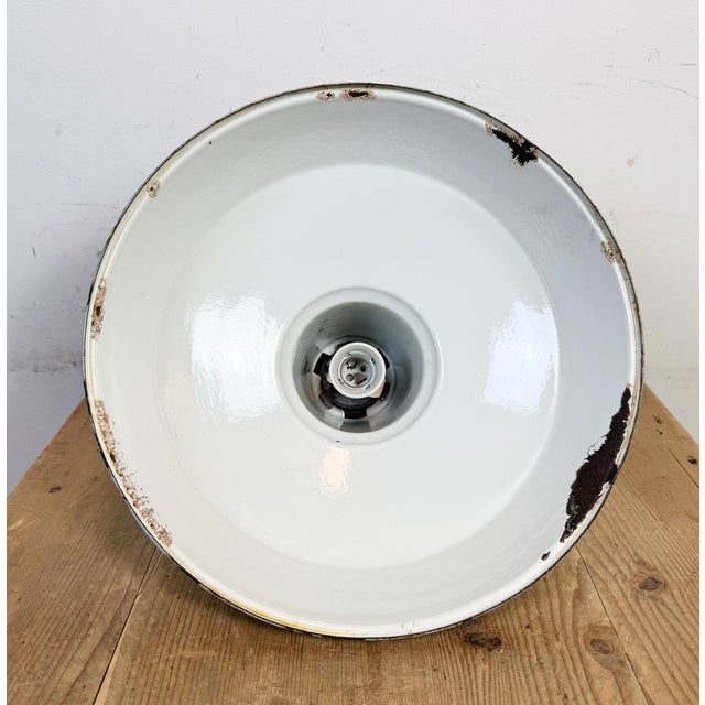 Industrial Grey Enamel Factory Pendant Lamp, 1960s For Sale - Image 16 of 17