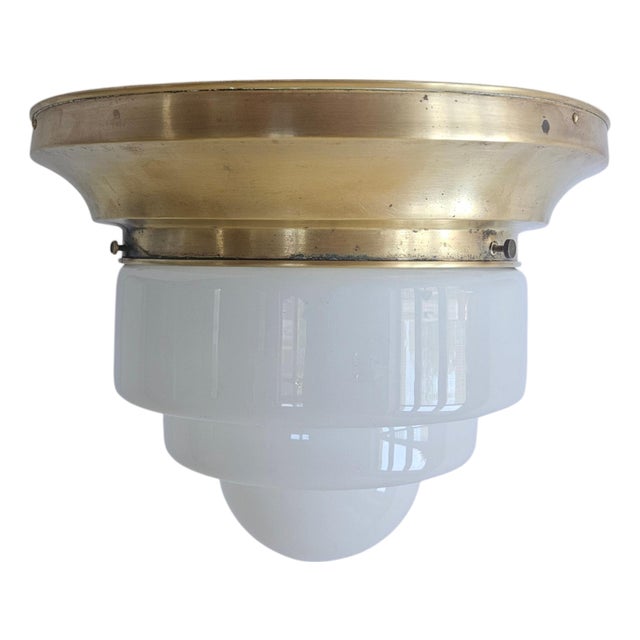Art Deco Brass and Milk Glass Flush Mount by Franta Anyz, 1930s For Sale