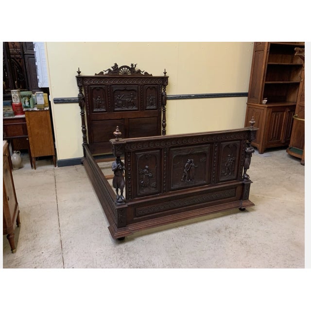 Brown Antique Bed, Brittany, France, 1880 For Sale - Image 8 of 12
