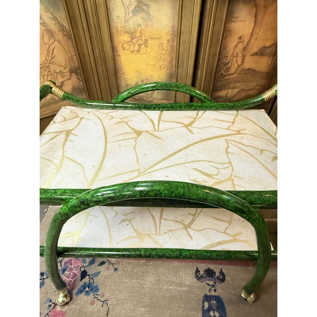 Mid-Century Aldo Tura Style Rattan and Faux Malachite Bar Cart - Newly Painted For Sale - Image 9 of 11