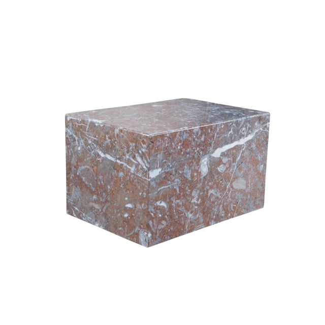 Italian minimalist cube form plinth, circa 1970s. Made from Royal Rouge Marble with pink and grey color. The perfect base...