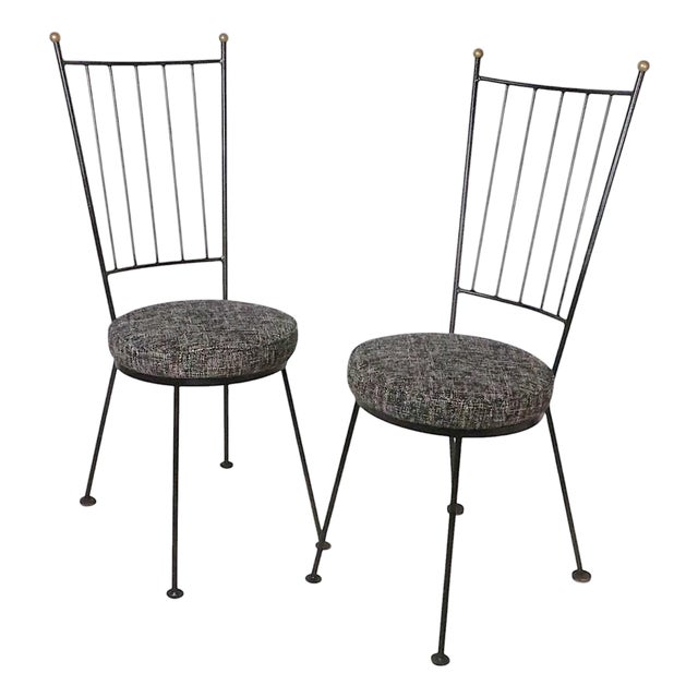 Pr. Mid Century Wrought Iron Side Chairs After Mathieu Mategot C. 1950's For Sale