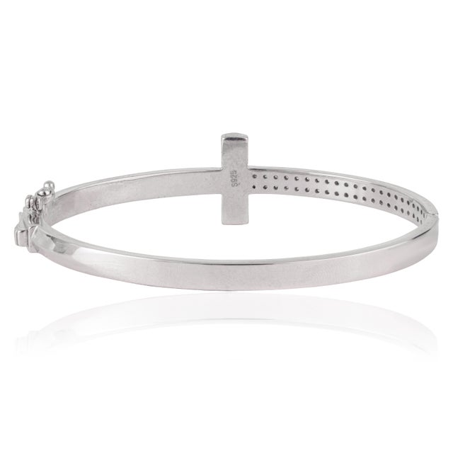 Not Yet Made - Made To Order Modernist T Bar Cubic Zirconia Bangle Bracelet in 925 Silver - Anniversary Gift For Sale - Image 5 of 12