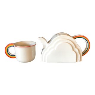 Japanese Cloud and Rainbow Teapot and Mug Set For Sale