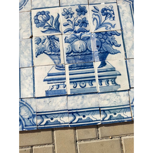 Antique 18th Century Portuguese Baroque Blue & White Fruit Basket Tile Panel For Sale - Image 12 of 14