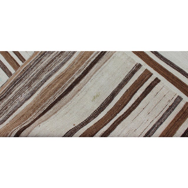 Striped Turkish Vintage Kilim Flat-Weave Rug in Shades of Browns Taupe and Ivory For Sale - Image 12 of 13