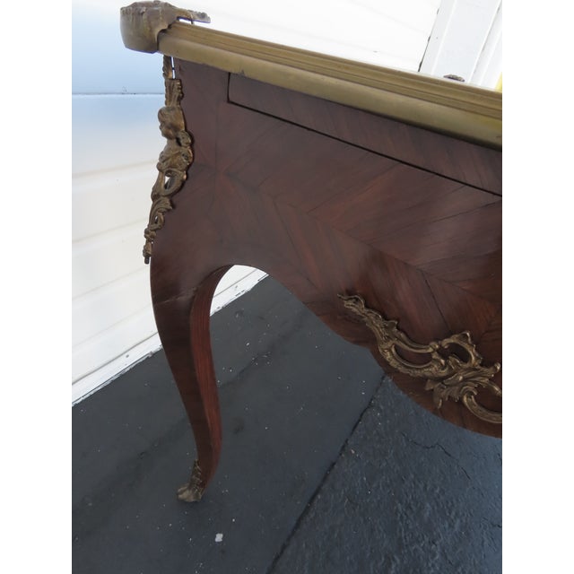 French Late 1800s Large Inlay Leather Top Partner Extension Desk 6431 For Sale - Image 13 of 18