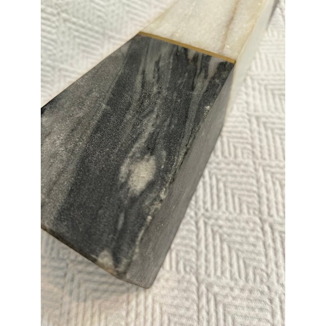 Contemporary Two Toned Grey Marble Obelisk With Brass Inlay For Sale - Image 10 of 11