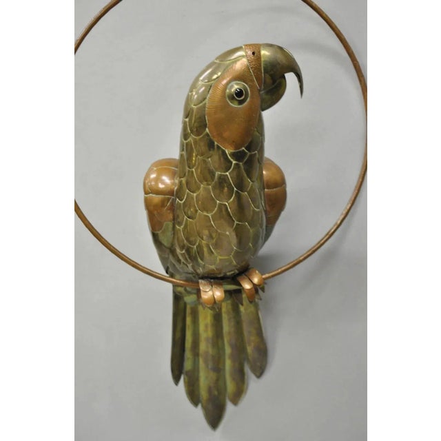 Mid 20th Century Vintage Sergio Bustamante Style Brass & Copper Parrot Swing Hanging Sculpture For Sale - Image 5 of 10