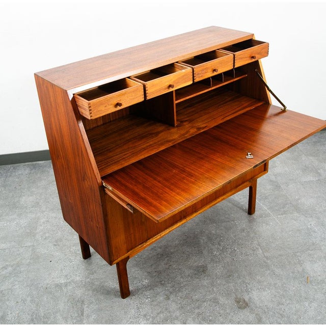 Mid Century Danish Modern Secretary Desk Bureau Denmark Teak Drawer Tambour Door For Sale - Image 12 of 12