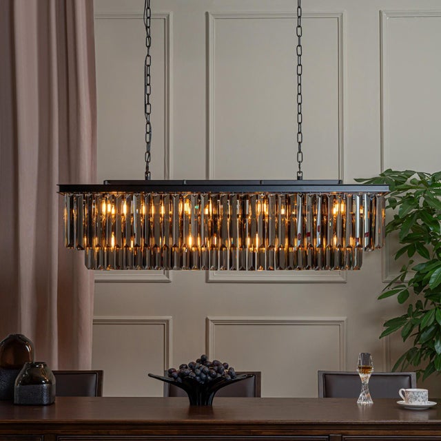2020s Aloadecor Modern Linear Luxury Rectangular Fring Smoke Crystal Chandelier For Sale - Image 5 of 7