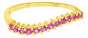 Curved Ruby or Sapphire Stackable Ring 10k Yellow Gold, Size 4