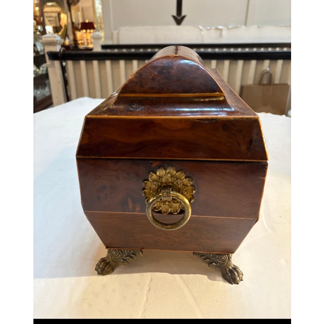 Traditional English Regency Period Amboyna Wood Tea Caddy For Sale - Image 3 of 10