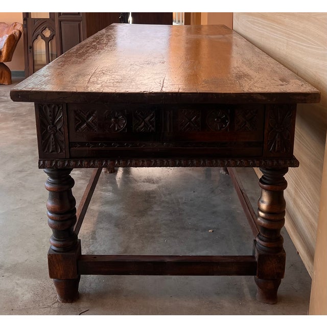 Antique Spanish Refectory Farm Table with Four Drawers, 1890 For Sale - Image 13 of 18