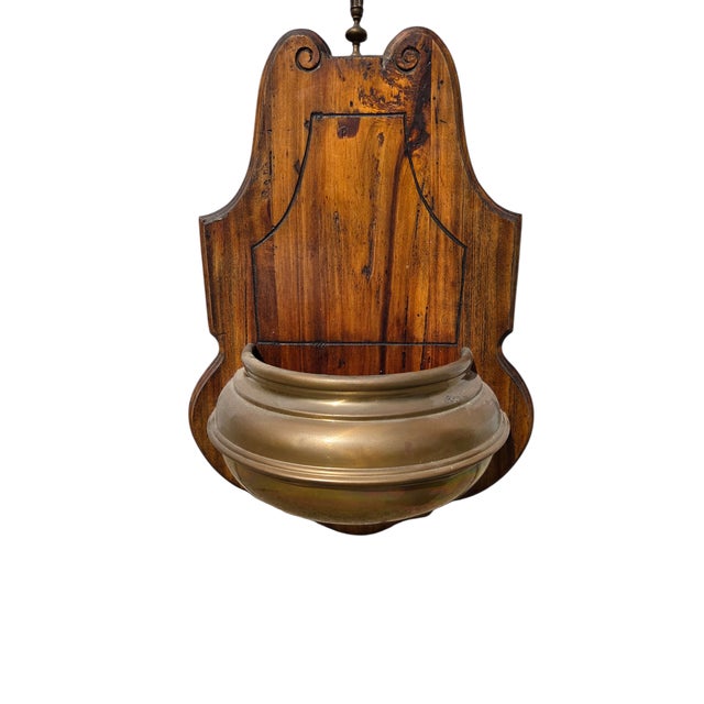Rustic 1970s Ethan Allan Rare Rustic Italian Regency Wall Sconce Planter Shelf Pine Brass For Sale - Image 3 of 15