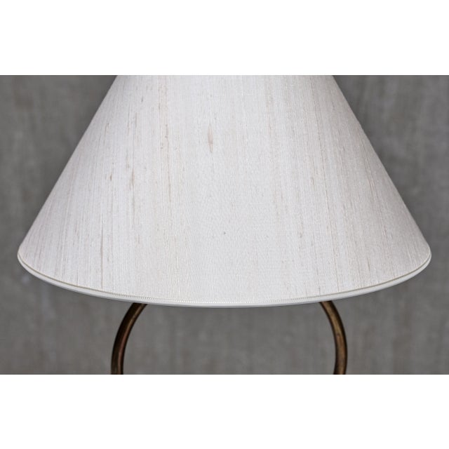 Scandinavian Modern Ring Table Lamp in Brass, Walnut and Silk, Sweden, 1940s For Sale - Image 6 of 11