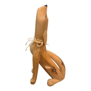Max Alvarez Signed New Mexico Folk Art Carved Wood Coyote Sculpture For Sale