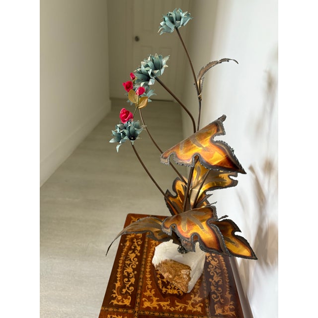 Metal 70’s Brass and Onyx Flower Sculpture For Sale - Image 7 of 9
