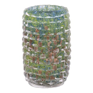 Murano Glass Green and Teal Vase For Sale