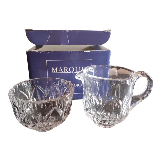 1980s Marquis by Waterford Lead Crystal Saxony Sugar & Creamer Set- 2 Pieces For Sale