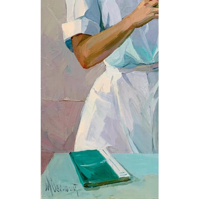 Vintage Scientist Woman Oil Painting, Original Medical Art, Lab Portrait Artwork For Sale - Image 4 of 6