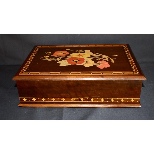 Wooden Inlaid Jewelry Box Vintage Henrique Michels Inlaid Floral Marquetry For Sale - Image 10 of 16