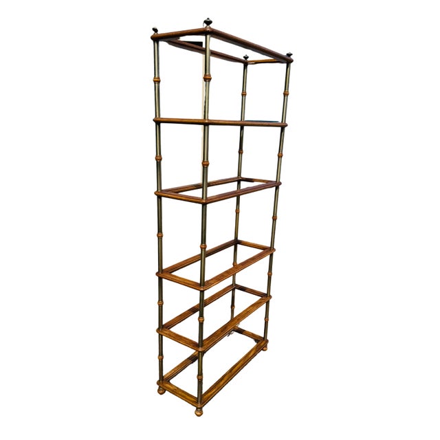 Mid 20th Century Vintage Faux Bamboo Étagère Bookcase – Hollywood Regency Chinoiserie Glass & Wood Display Shelving For Sale - Image 5 of 10
