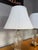 Hollywood Regency Vintage Pair Cut Crystal and Brass Table Lamps With Pleated Silk Shades For Sale - Image 3 of 18