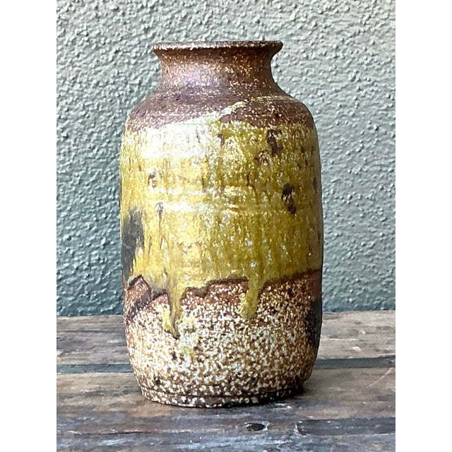 Vintage Boho Original Glazed Ceramic Vase For Sale In West Palm - Image 6 of 10