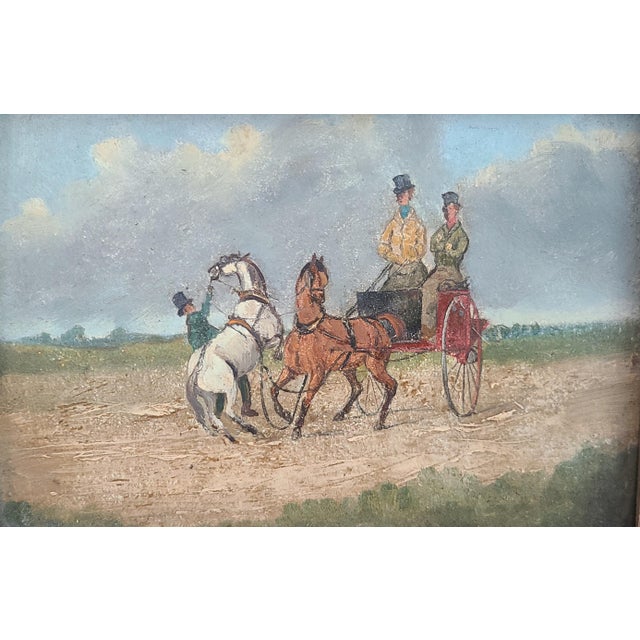 Charming antique oil painting of an equestrian scene. The medium is oil on board. British school. Circa late 19th century....