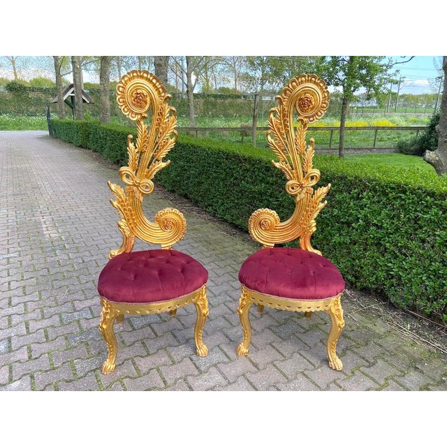 1980s Italian Rococo Gold Beech Velvet Side Chairs 2pc- Pair For Sale - Image 14 of 18