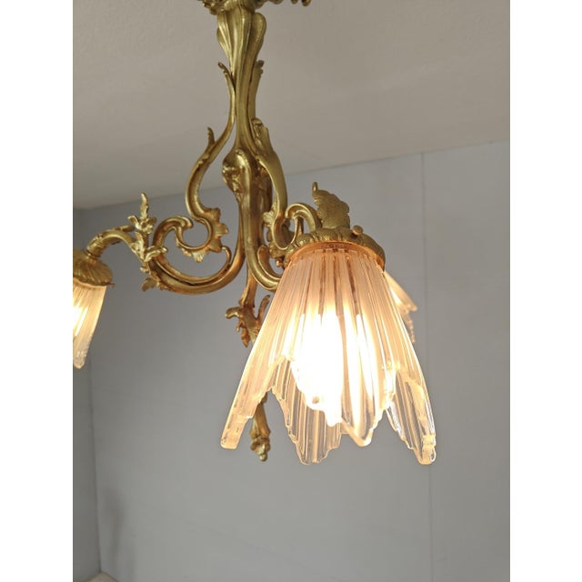 Antique French Louis XV Three-Light Chandelier in Bronze, 1890s For Sale - Image 10 of 11
