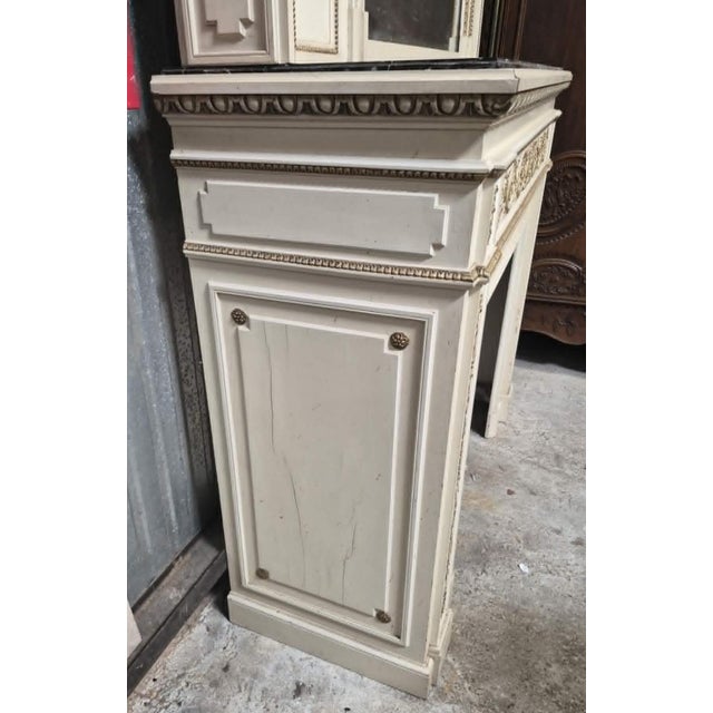 Louis XVI Style Fireplace with Overmantel in Lacquered Wood with Gilt Highlights For Sale - Image 3 of 8