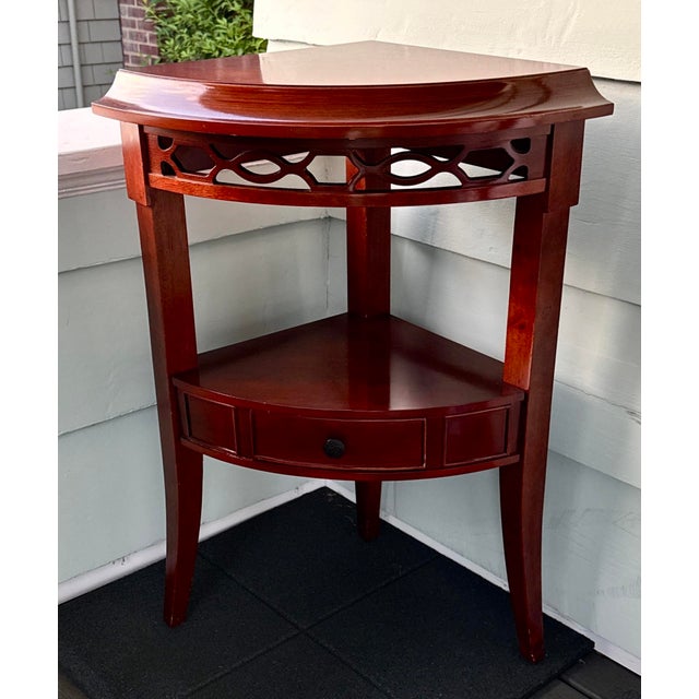 Traditional Bombay & Co. Triangle Corner Table With Drawer For Sale - Image 3 of 11