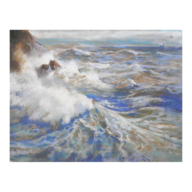 Vintage Mid 20th Century Seascape Pastel Painting For Sale