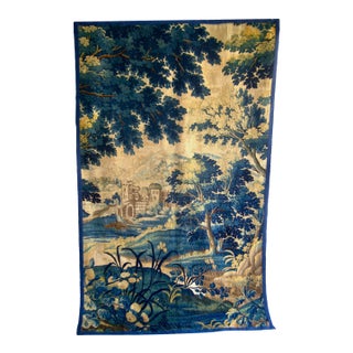French Aubusson Verdure Country Side With a Lake and Castle 18 Century For Sale