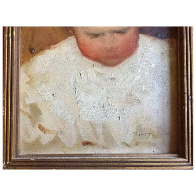 Traditional Early 20th Century Julia Searing Leaycraft (1885 - 1960) Woodstock New York Colony Oil Painting Portrait of a Baby Boy Signed & Dated 1915 For Sale - Image 3 of 9